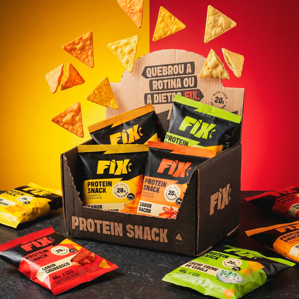 FIX Snacks – Caixa com 8 Unidades (2 de cada sabor) Snack com 20g de Proteína!