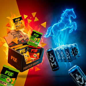 Pack 20 Unidades: 8 Snacks FIX Crocantes + 12 Energéticos Vitamin Horse Zero