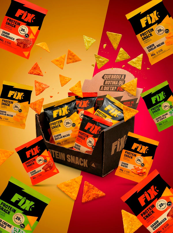FIX Snacks – Caixa com 8 Unidades (2 de cada sabor) Snack com 20g de Proteína!