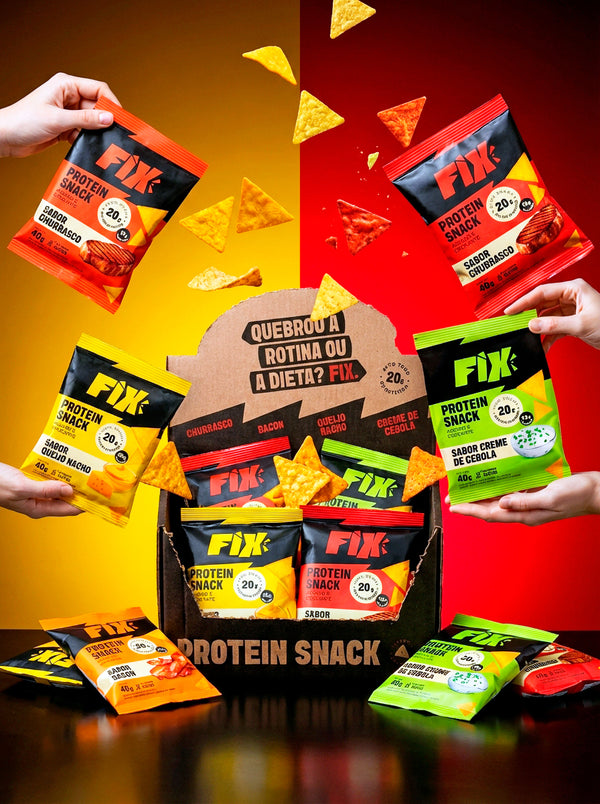 FIX Snacks – Caixa com 8 Unidades (2 de cada sabor) Snack com 20g de Proteína!