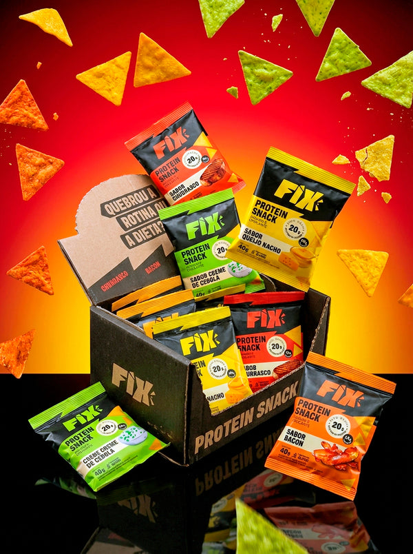 FIX Snacks – Caixa com 8 Unidades (2 de cada sabor) Snack com 20g de Proteína!