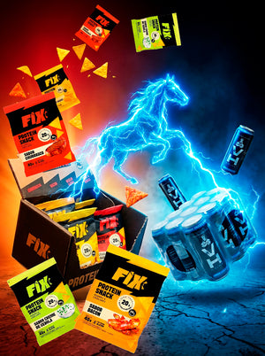 Pack 20 Unidades: 8 Snacks FIX Crocantes + 12 Energéticos Vitamin Horse Zero