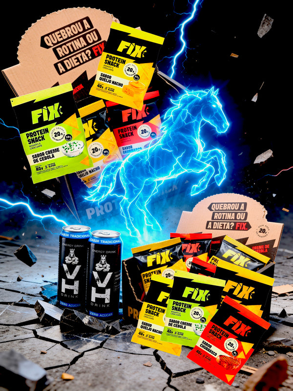 Pack 20 Unidades: 8 Snacks FIX Crocantes + 12 Energéticos Vitamin Horse Zero