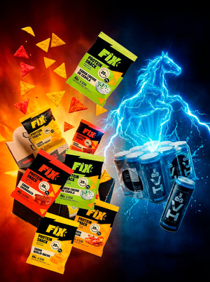 Pack 20 Unidades: 8 Snacks FIX Crocantes + 12 Energéticos Vitamin Horse Zero