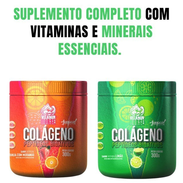 COLÁGENO PEPTIDEOS BIOATIVOS 300G LARANJA COM MORANGO - VITAMIN HORSE