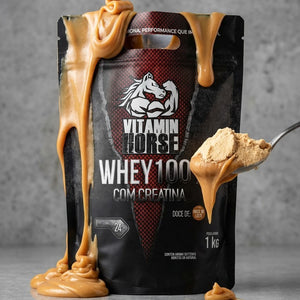 WHEY 100% C/ CREATINA 1 KG Sabores Variados - VITAMIN HORSE + Coqueteleira 600 ml