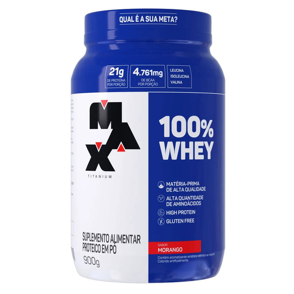 100% WHEY CHOCOLATE POTE 900G - MAX TITANIUM  - MORANGO