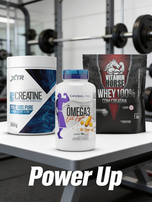 KIT WHEY 100% C/ CREATINA 1 KG - VITAMIN HORSE + HYPER CREATINE 100% PURE 300GR - XTR + ÔMEGA 3 18 EPA / 12 DHA 180 CÁPS - CANIBAL INC