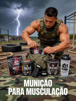 Whey 100% Com Creatina Vitamin Horse 1 KG (Refil) + Creatina 300 G + Pumonew 300 G = Coqueteleira + Strap Vitamin Horse